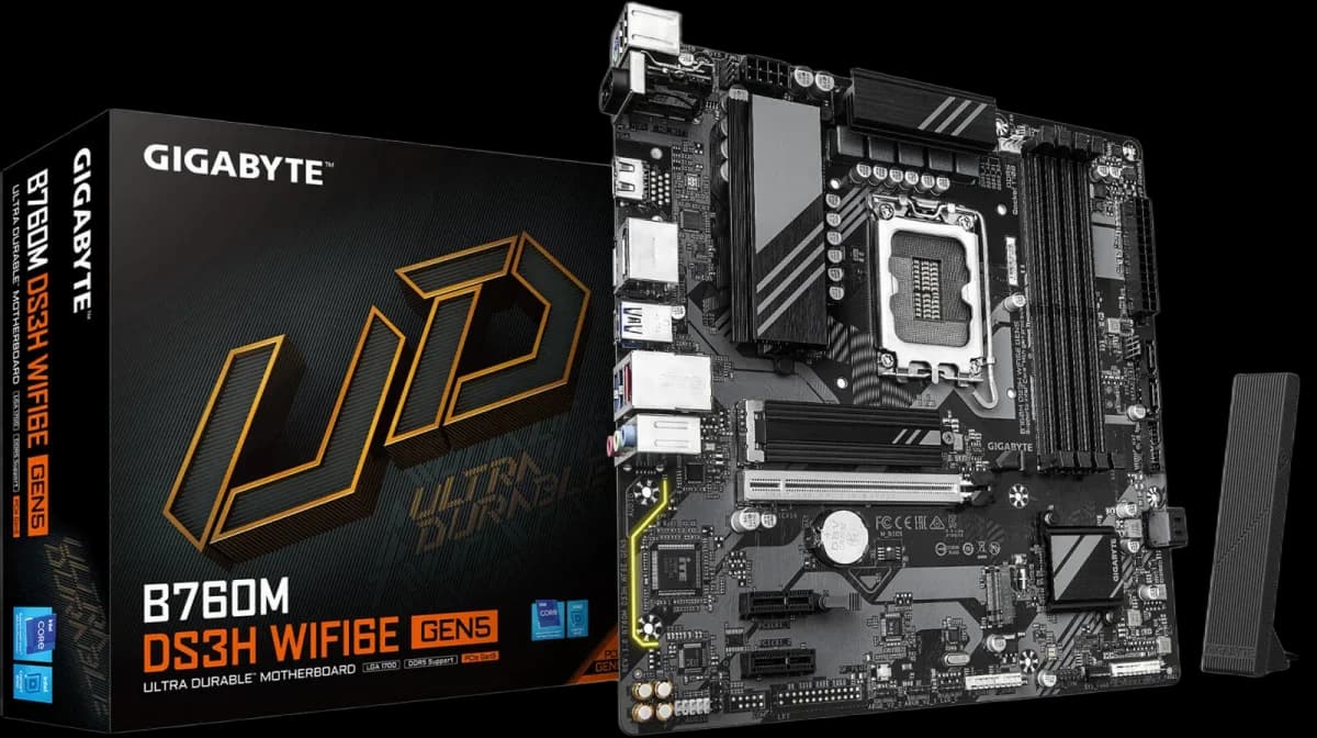 GIGABYTE B760M DS3H WIFI6E GEN5 LGA 1700 Micro ATX Motherboard, Intel B760 Chipset, 4x DDR5 DIMM Slots, 256GB Max Memory, 1x PCIe 5.0 x16, 2x M.2 Slots, WIFI 6E & BT 5.3
