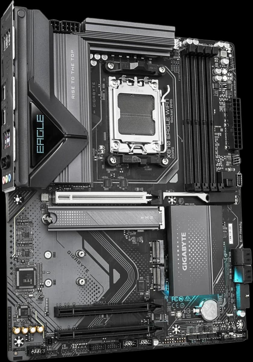 GIGABYTE X870 EAGLE WIFI7 Motherboard, AMD Socket AM5, 4x DDR5 DIMM Slots, AMD X870 Chipset, DDR5 Up to 256GB Memory, EZ-Latch Plus, 3 x M.2 Slots